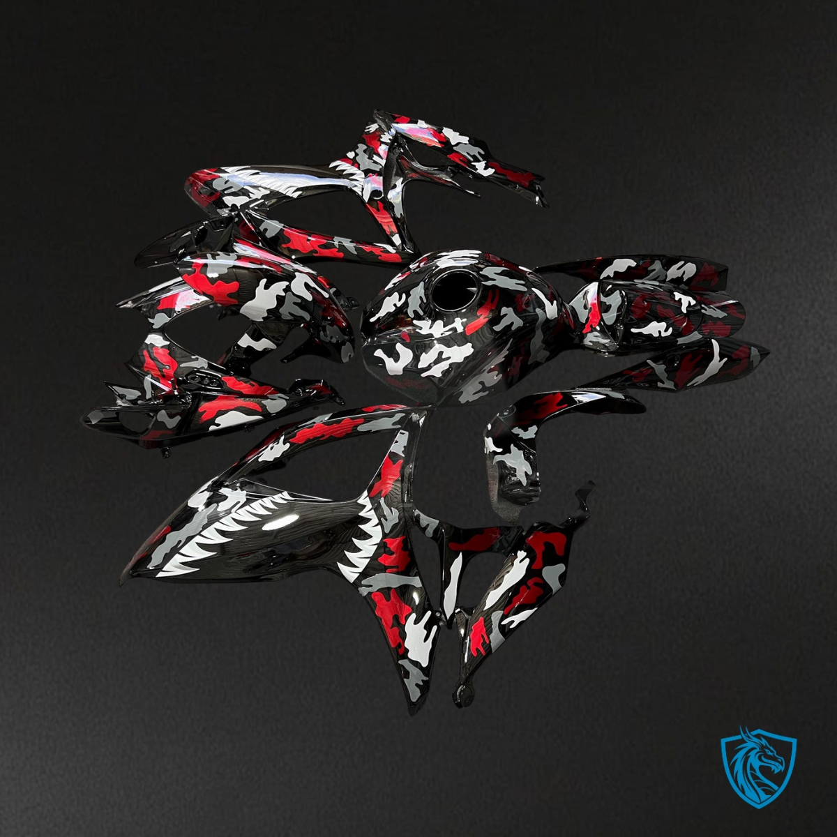Suzuki GSXR 600-750 (2006-2007) Gloss White, Black & Red Camo Shark - Custom ABS Fairing Kit