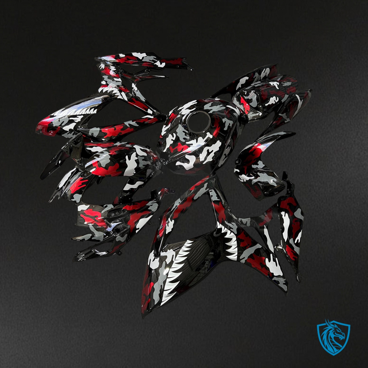 Suzuki GSXR 600-750 (2006-2007) Gloss White, Black & Red Camo Shark - Custom ABS Fairing Kit