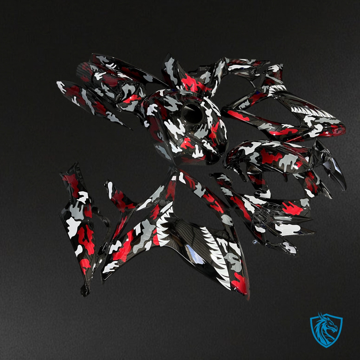 Suzuki GSXR 600-750 (2006-2007) Gloss White, Black & Red Camo Shark - Custom ABS Fairing Kit