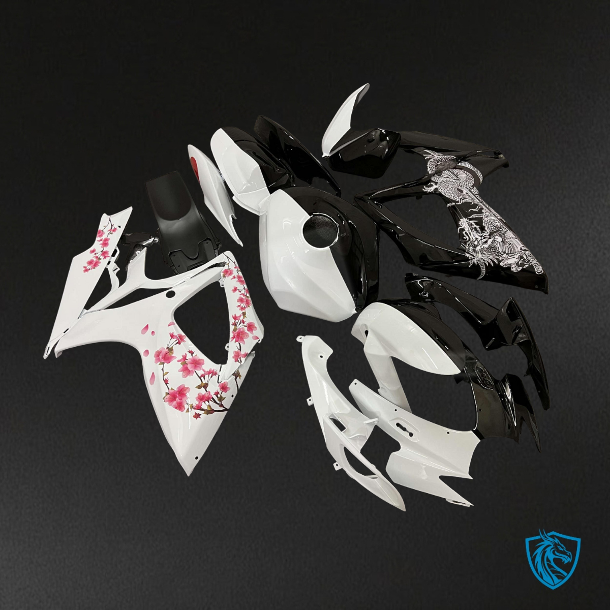 Suzuki GSXR 600-750 (2006-2007) Gloss Black & White Fairing Kit - Aftermarket ABS Bodywork