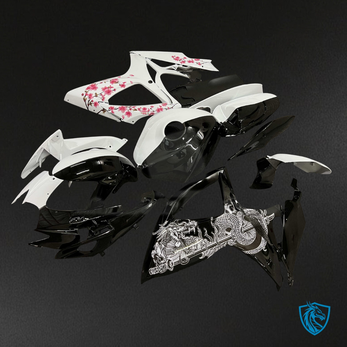 Suzuki GSXR 600-750 (2006-2007) Gloss Black & White Fairing Kit - Aftermarket ABS Bodywork