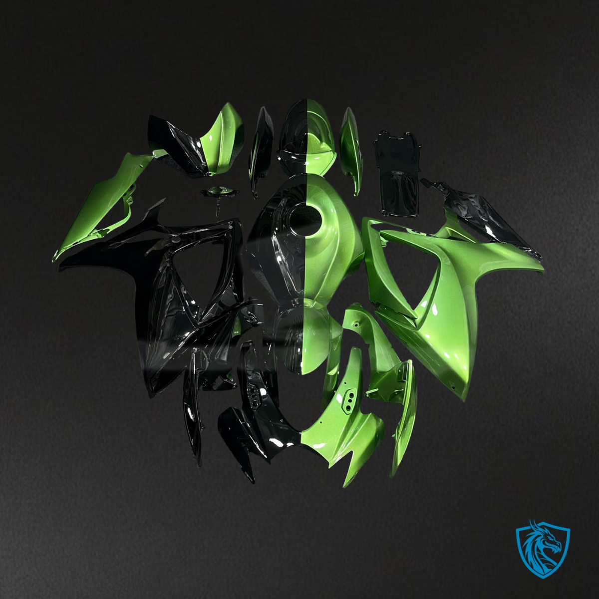 Suzuki GSXR 600-750 (2006-2007) Gloss Green & Black Split Fairing Kit | ABS Bodywork