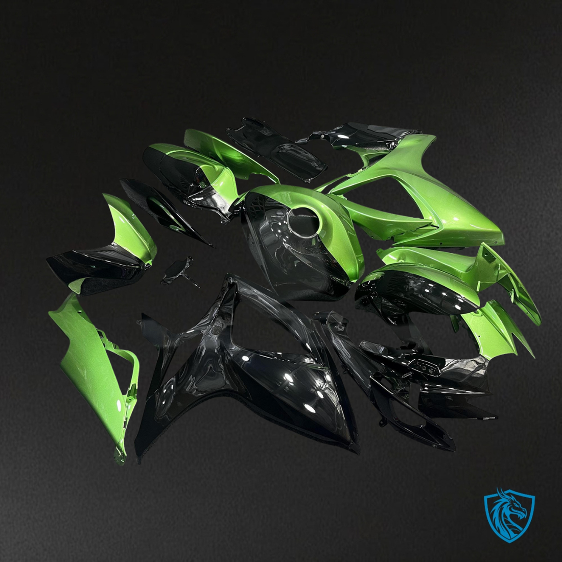 Suzuki GSXR 600-750 (2006-2007) Gloss Green & Black Split Fairing Kit | ABS Bodywork