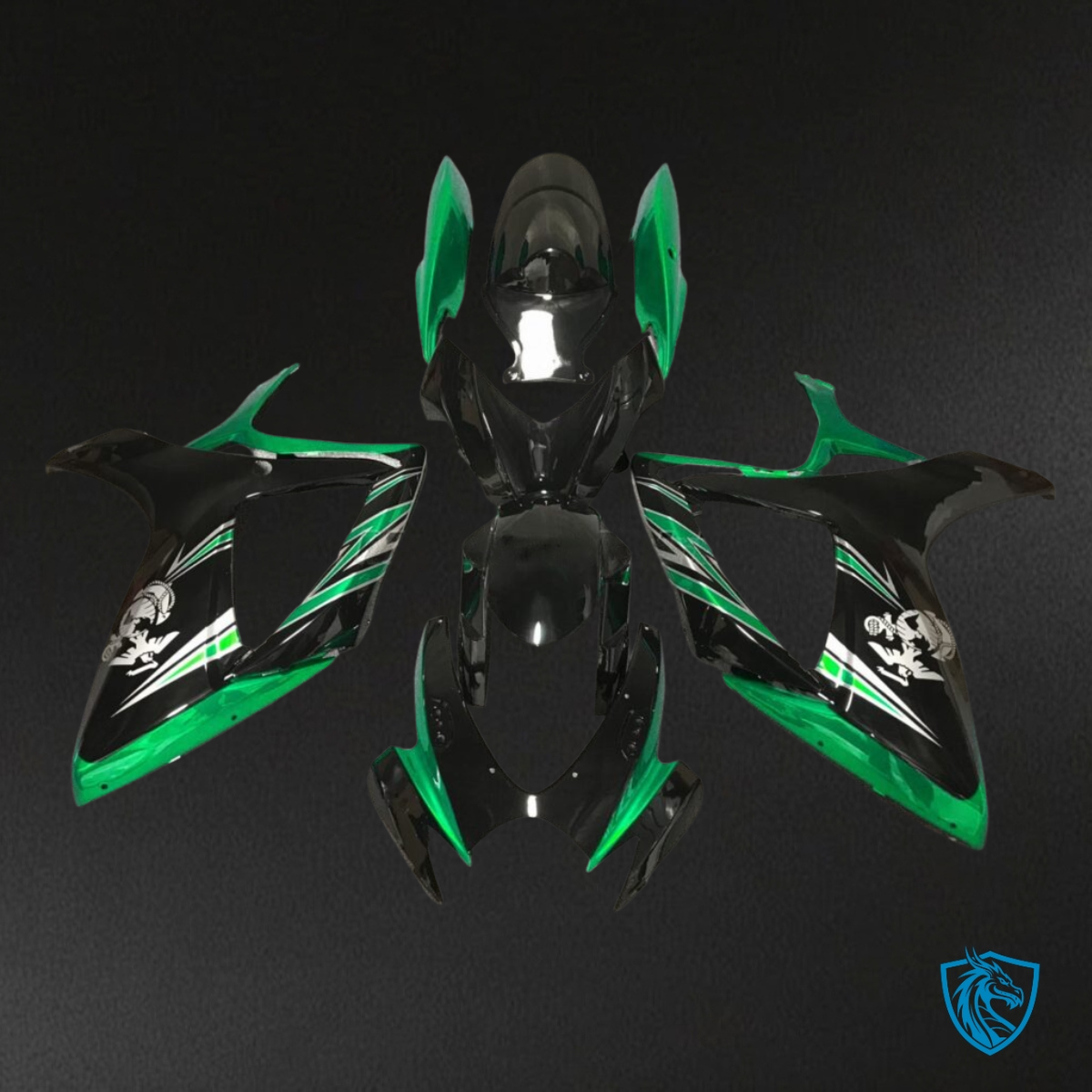 Suzuki GSXR 600-750 (2006-2007) Gloss Green & Black Design - Custom ABS Fairing Kit