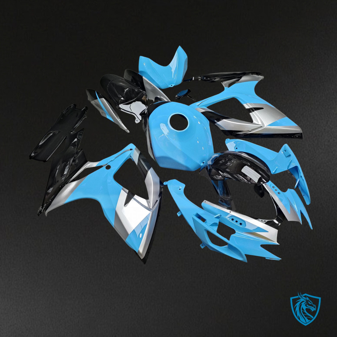 Suzuki GSXR 600-750 (2006-2007) Light Blue, Black & Silver Fairing Kit - Aftermarket ABS Bodywork