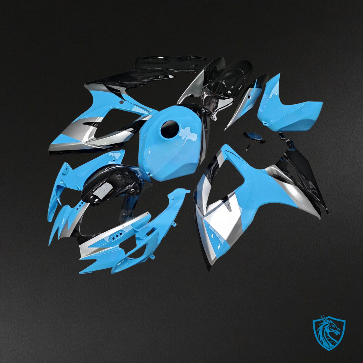 Suzuki GSXR 600-750 (2006-2007) Light Blue, Black & Silver Fairing Kit - Aftermarket ABS Bodywork