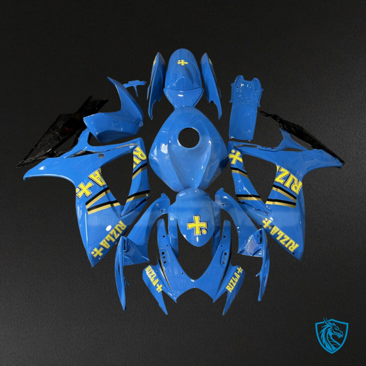 Suzuki GSXR 600-750 (2006-2007) Light Blue & Yellow Rizla Fairing Kit | ABS Bodywork