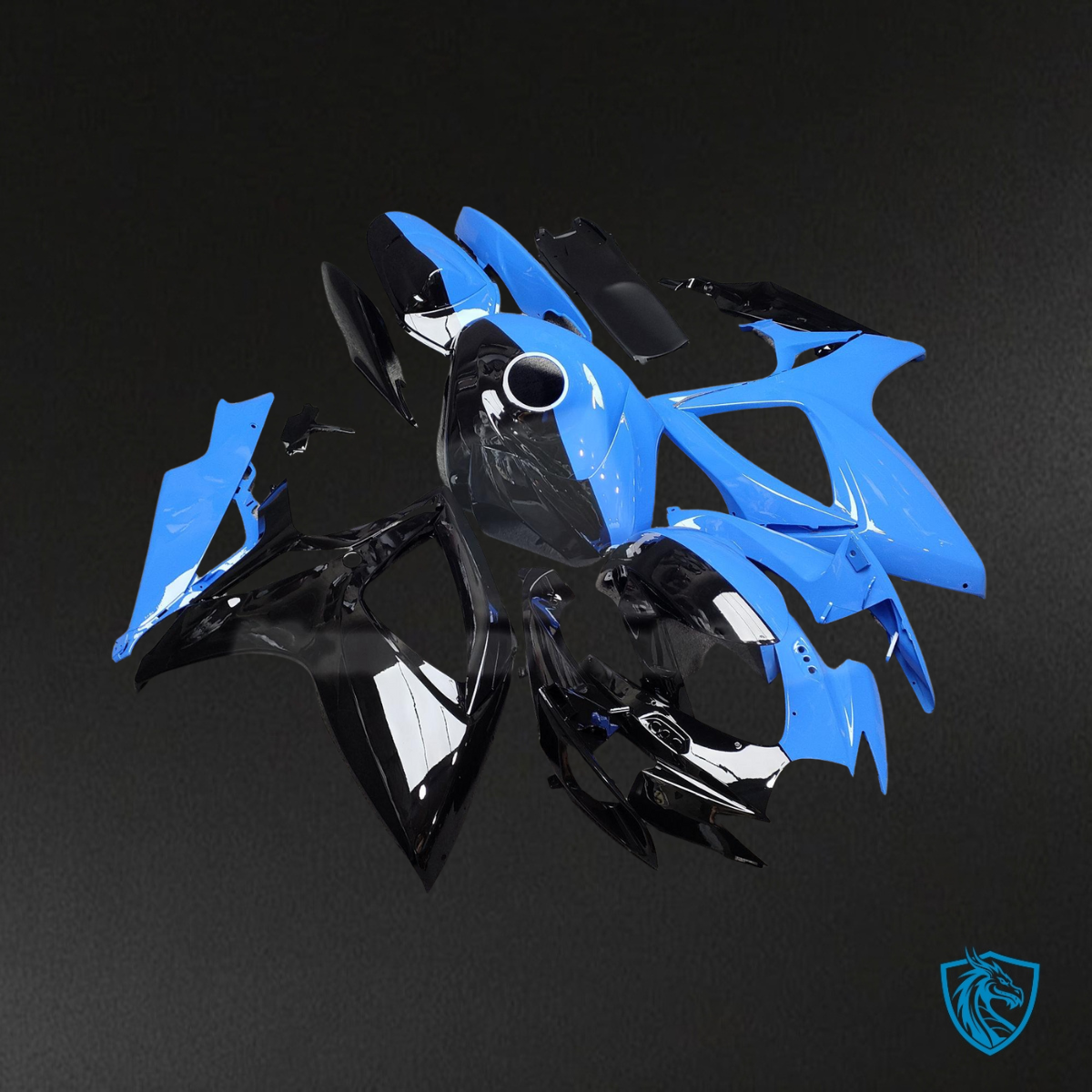 Suzuki GSXR 600-750 (2006-2007) Gloss Light Blue & Black Split - Custom ABS Fairing Kit
