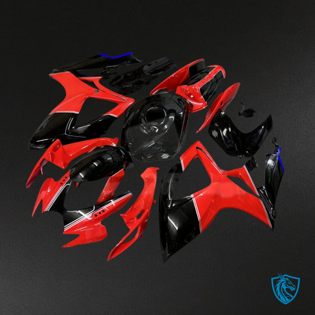 Suzuki GSXR 600-750 (2006-2007) Gloss Red & Black Fairing Kit - Aftermarket ABS Bodywork