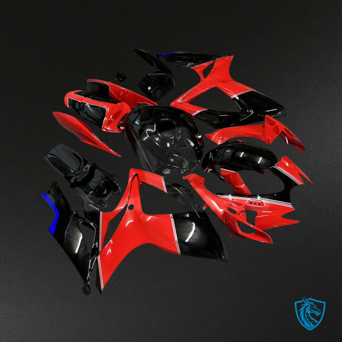 Suzuki GSXR 600-750 (2006-2007) Gloss Red & Black Fairing Kit - Aftermarket ABS Bodywork