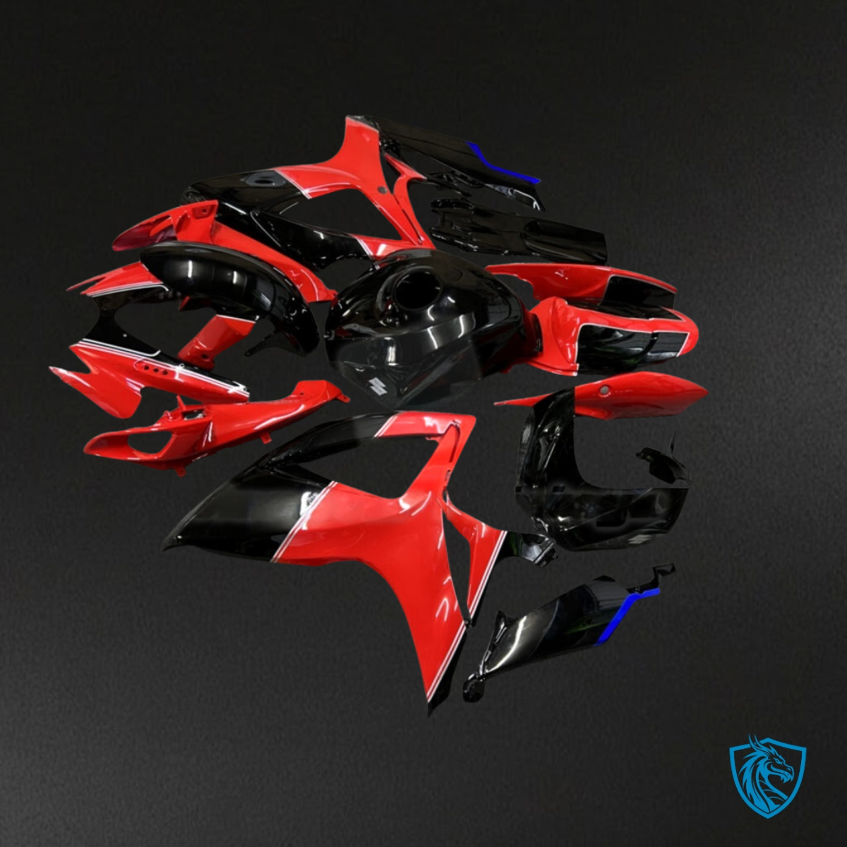 Suzuki GSXR 600-750 (2006-2007) Gloss Red & Black Fairing Kit - Aftermarket ABS Bodywork