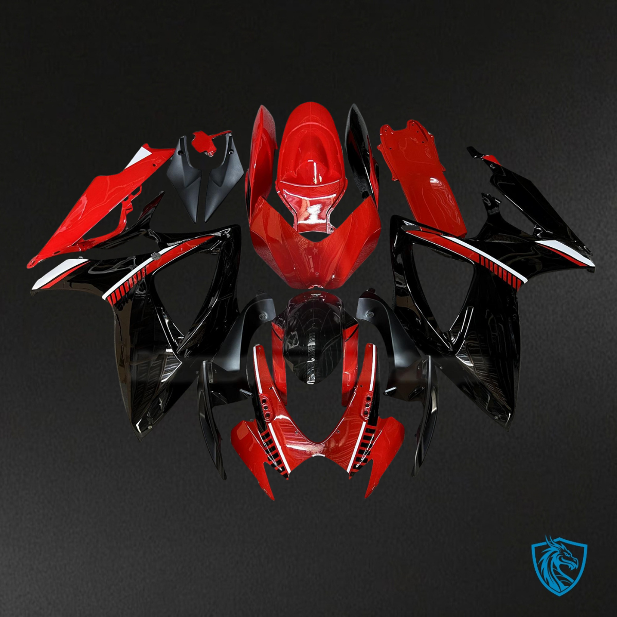 Suzuki GSXR 600-750 (2006-2007) Gloss Red & Black - Custom ABS Fairing Kit