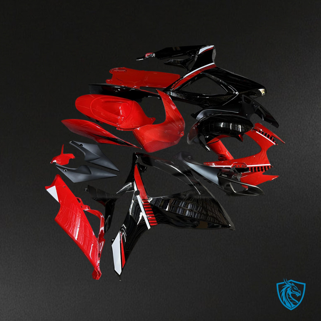 Suzuki GSXR 600-750 (2006-2007) Gloss Red & Black - Custom ABS Fairing Kit