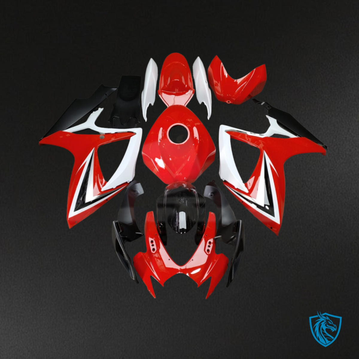 Suzuki GSXR 600-750 (2006-2007) Gloss Red, White & Black - MERGEment Motorcycle Fairings Kit