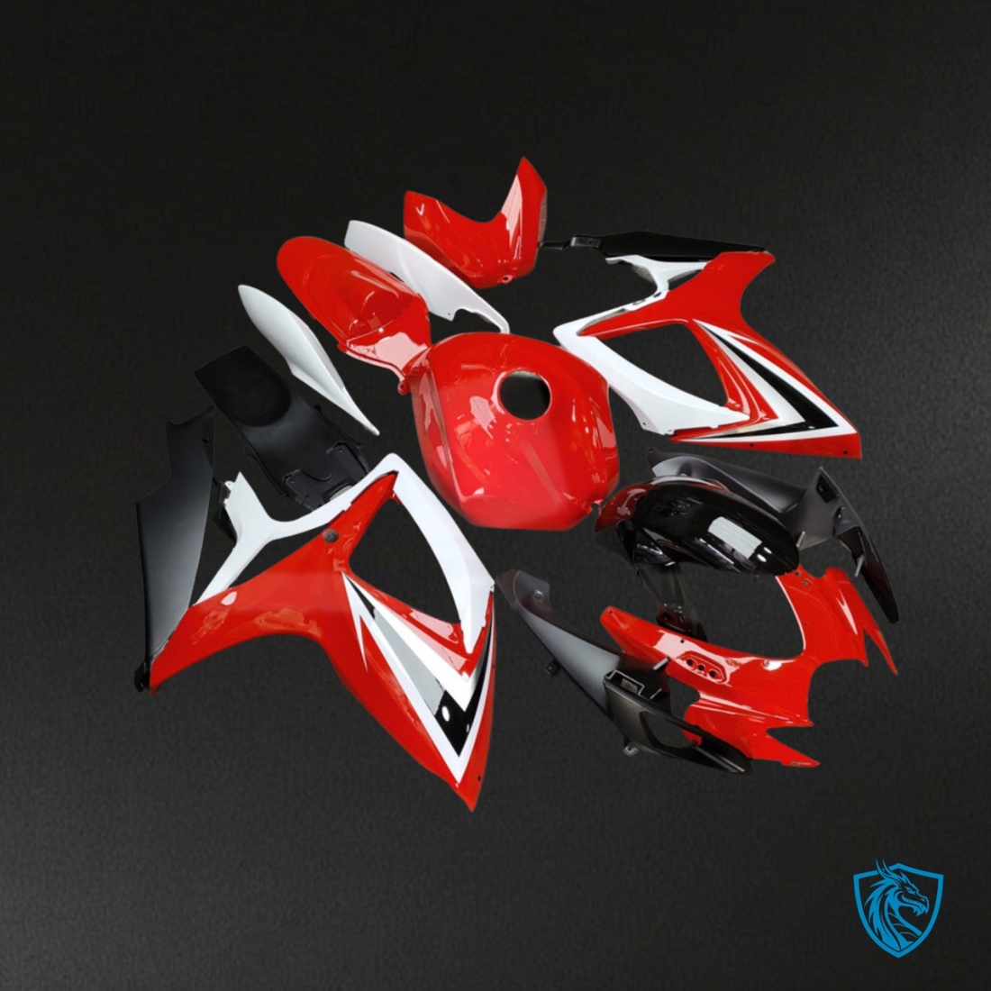 Suzuki GSXR 600-750 (2006-2007) Gloss Red, White & Black - MERGEment Motorcycle Fairings Kit