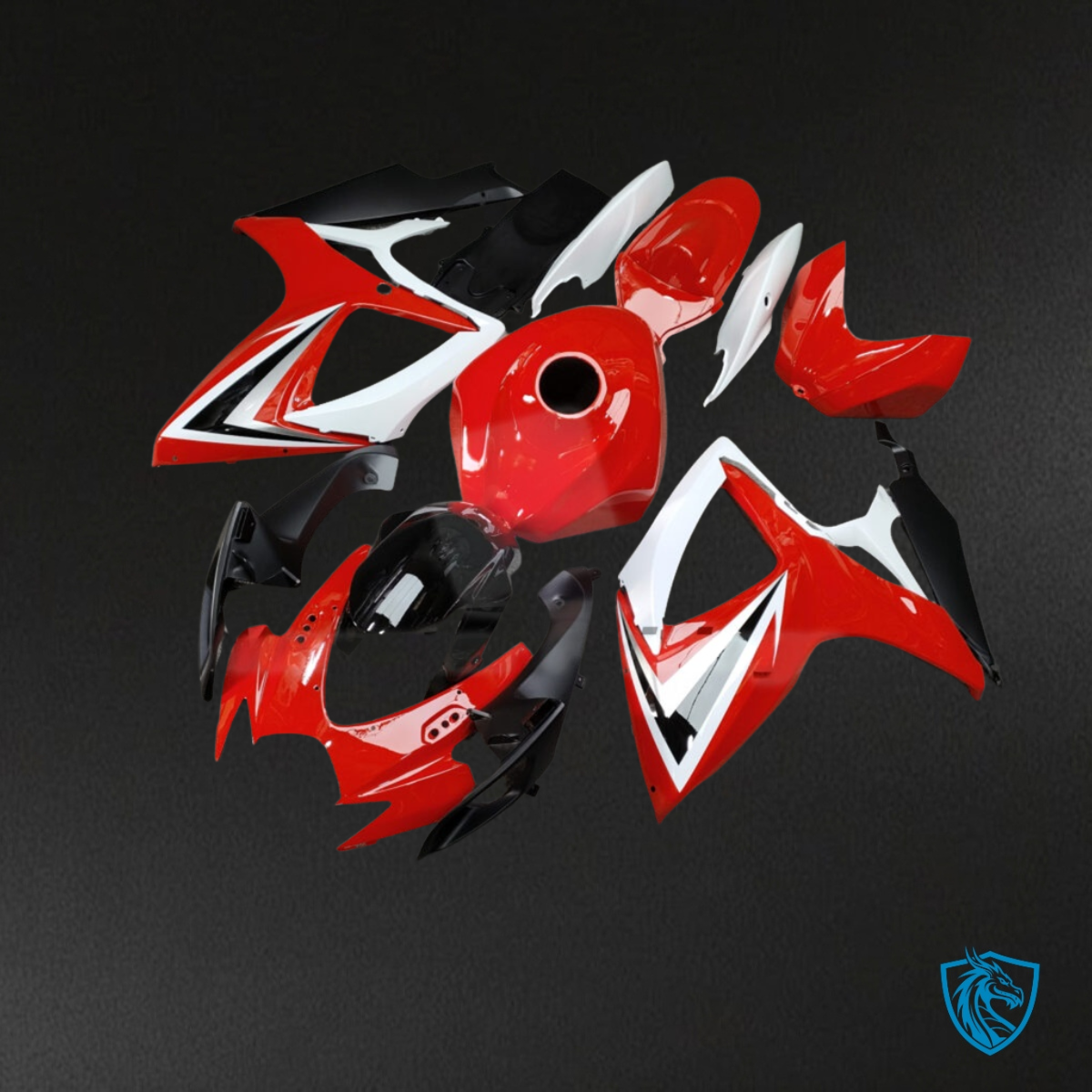Suzuki GSXR 600-750 (2006-2007) Gloss Red, White & Black - MERGEment Motorcycle Fairings Kit