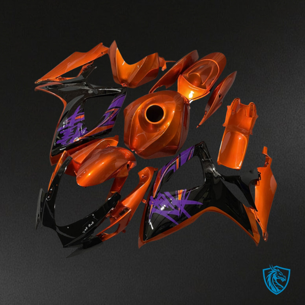 Suzuki GSXR 600-750 (2006-2007) Gloss Purple, Orange & Black - Custom ABS Fairing Kit