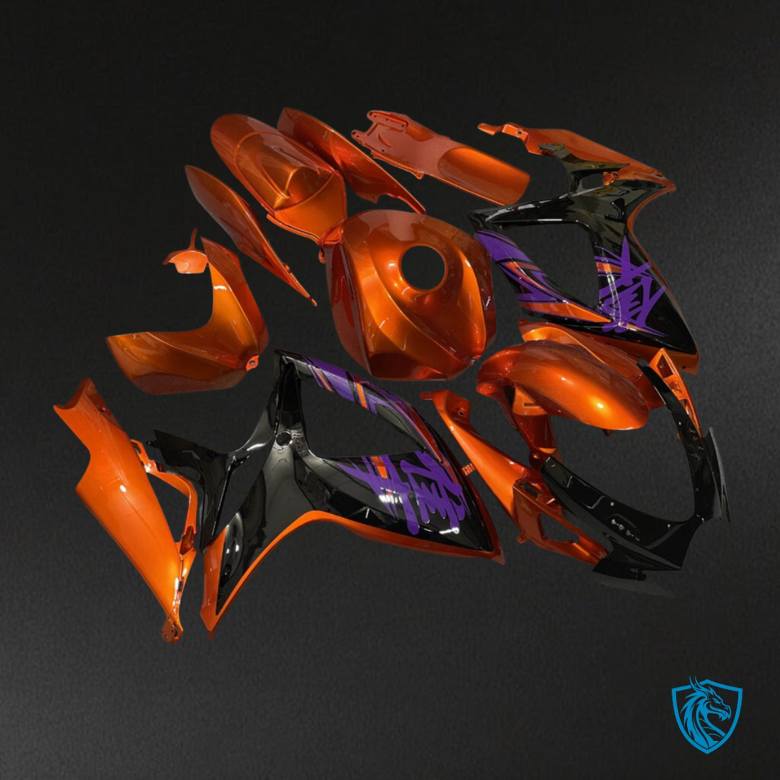 Suzuki GSXR 600-750 (2006-2007) Gloss Purple, Orange & Black - Custom ABS Fairing Kit
