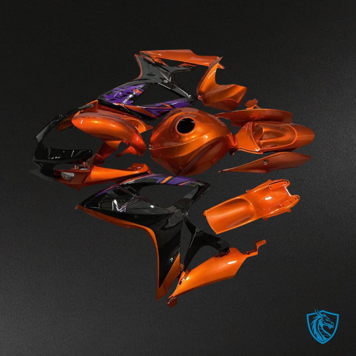 Suzuki GSXR 600-750 (2006-2007) Gloss Purple, Orange & Black - Custom ABS Fairing Kit