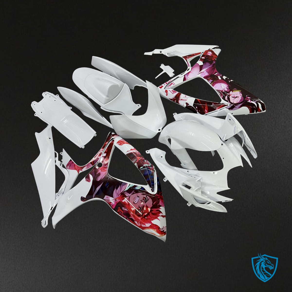 Suzuki GSXR 600-750 (2006-2007) Gloss White Anime Design - MERGEment Motorcycle Fairings Kit