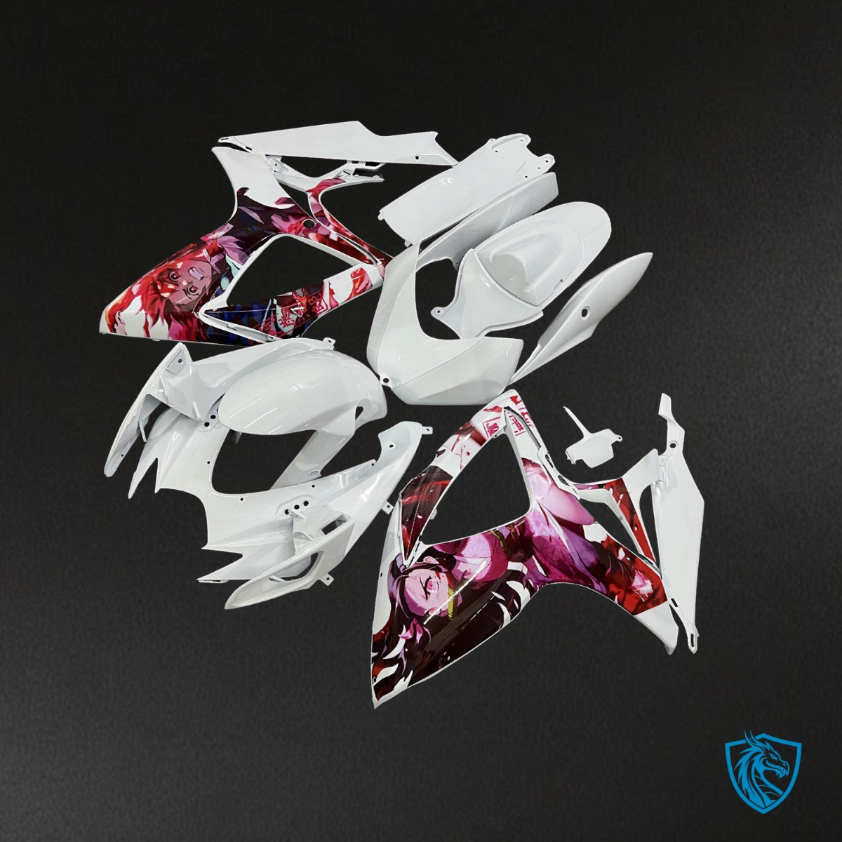 Suzuki GSXR 600-750 (2006-2007) Gloss White Anime Design - MERGEment Motorcycle Fairings Kit