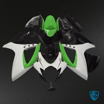Suzuki GSXR 600-750 (2006-2007) Green, White & Black Star - Custom ABS Fairing Kit