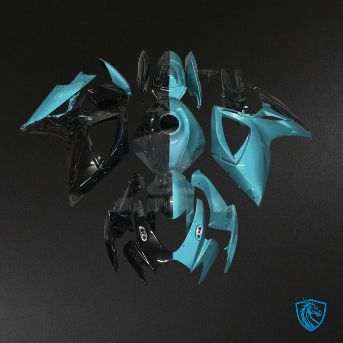 Suzuki GSXR 600-750 (2006-2007) Half Teal Blue & Black - Custom ABS Fairing Kit