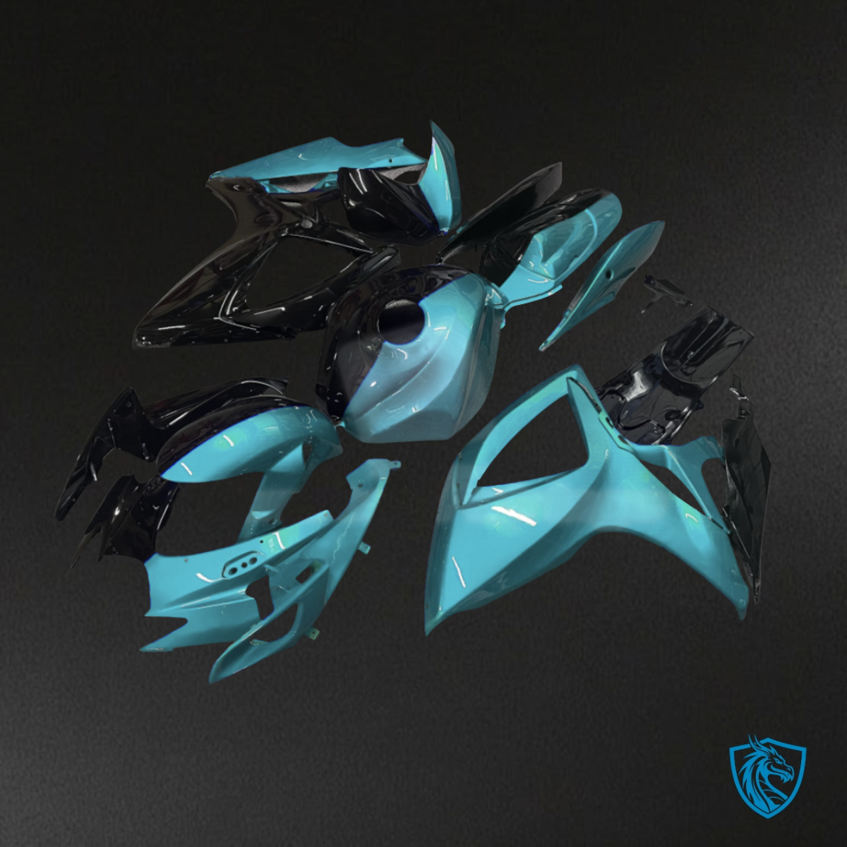 Suzuki GSXR 600-750 (2006-2007) Half Teal Blue & Black - Custom ABS Fairing Kit