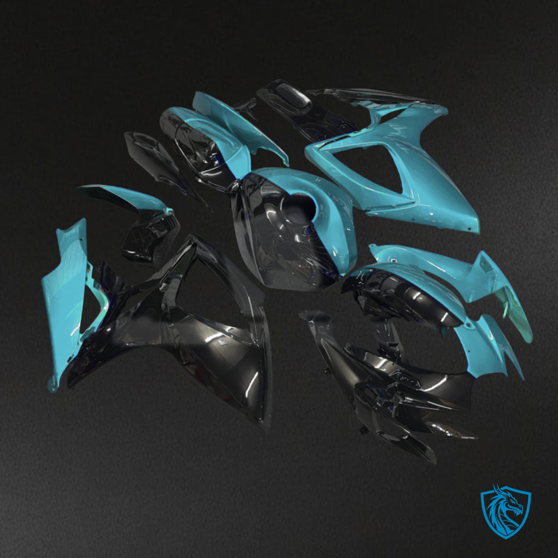 Suzuki GSXR 600-750 (2006-2007) Half Teal Blue & Black - Custom ABS Fairing Kit