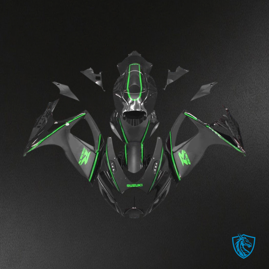 Suzuki GSXR 600-750 (2006-2007) Black & Green K6 - Custom ABS Fairing Kit