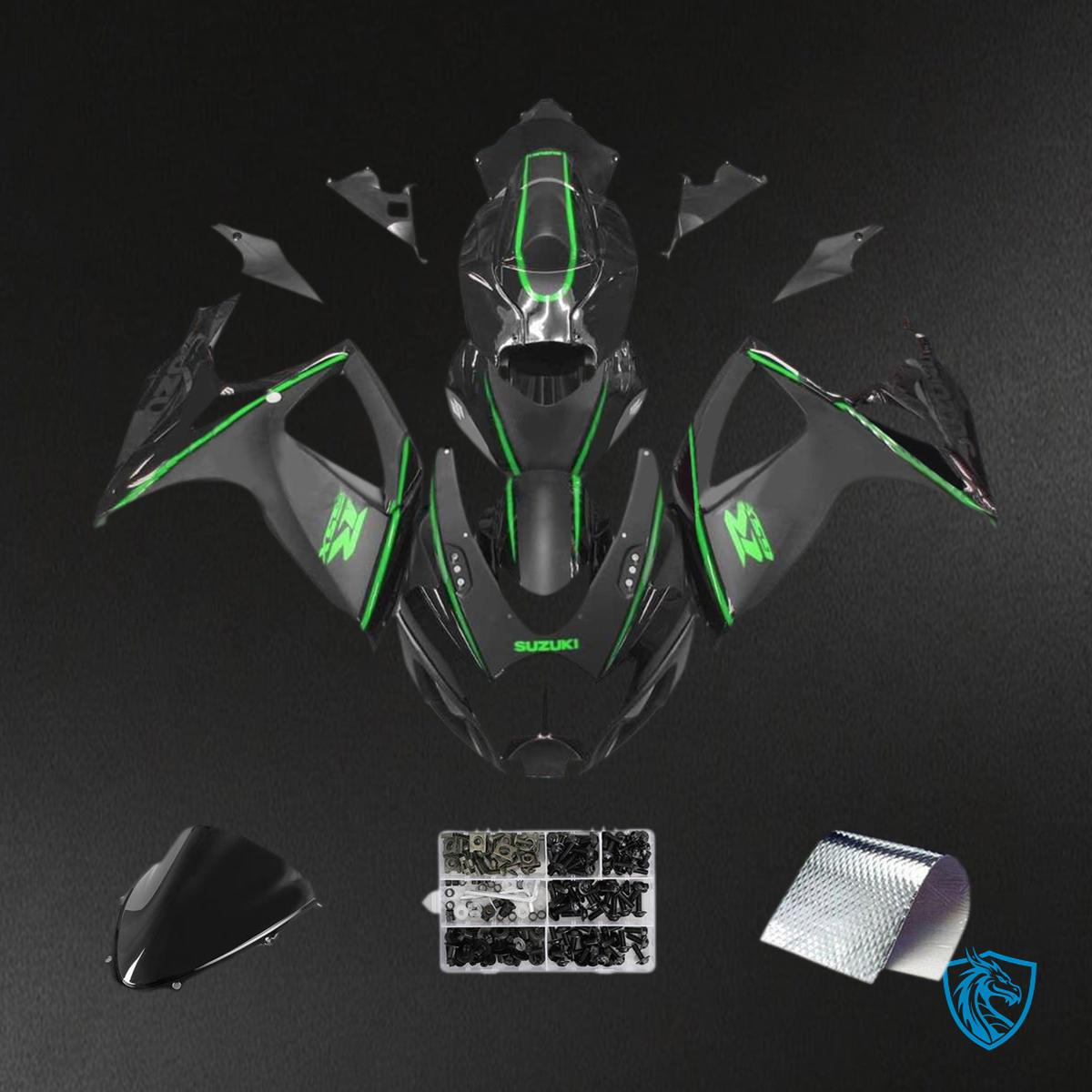 Suzuki GSXR 600-750 (2006-2007) Black & Green K6 - Custom ABS Fairing Kit