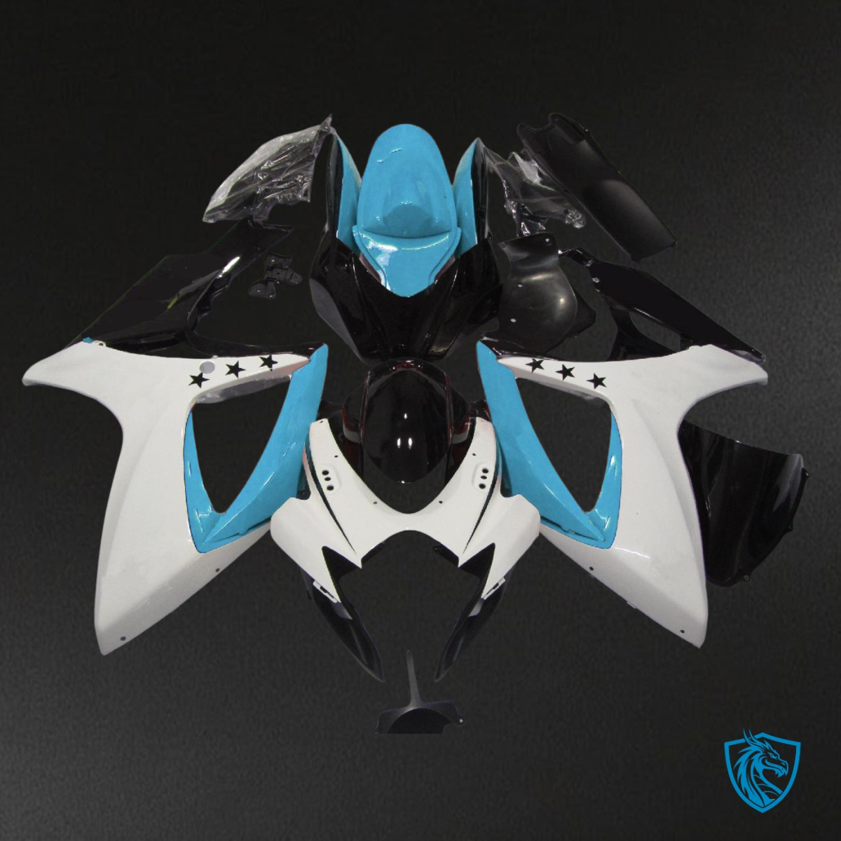 Suzuki GSXR 600-750 (2006-2007) Light Blue & White Star - MERGEment Motorcycle Fairings Kit