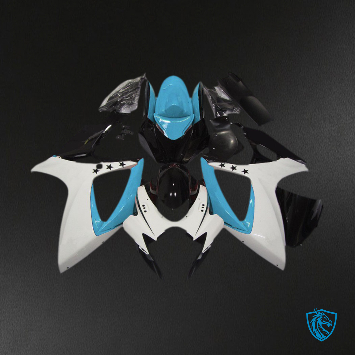 Suzuki GSXR 600-750 (2006-2007) White & Light Blue Star - MERGEment Motorcycle Fairings Kit