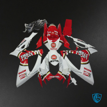 Suzuki GSXR 600-750 (2006-2007) White & Red Lucky Strike Motorcycle Fairings - Custom ABS Fairing Kit