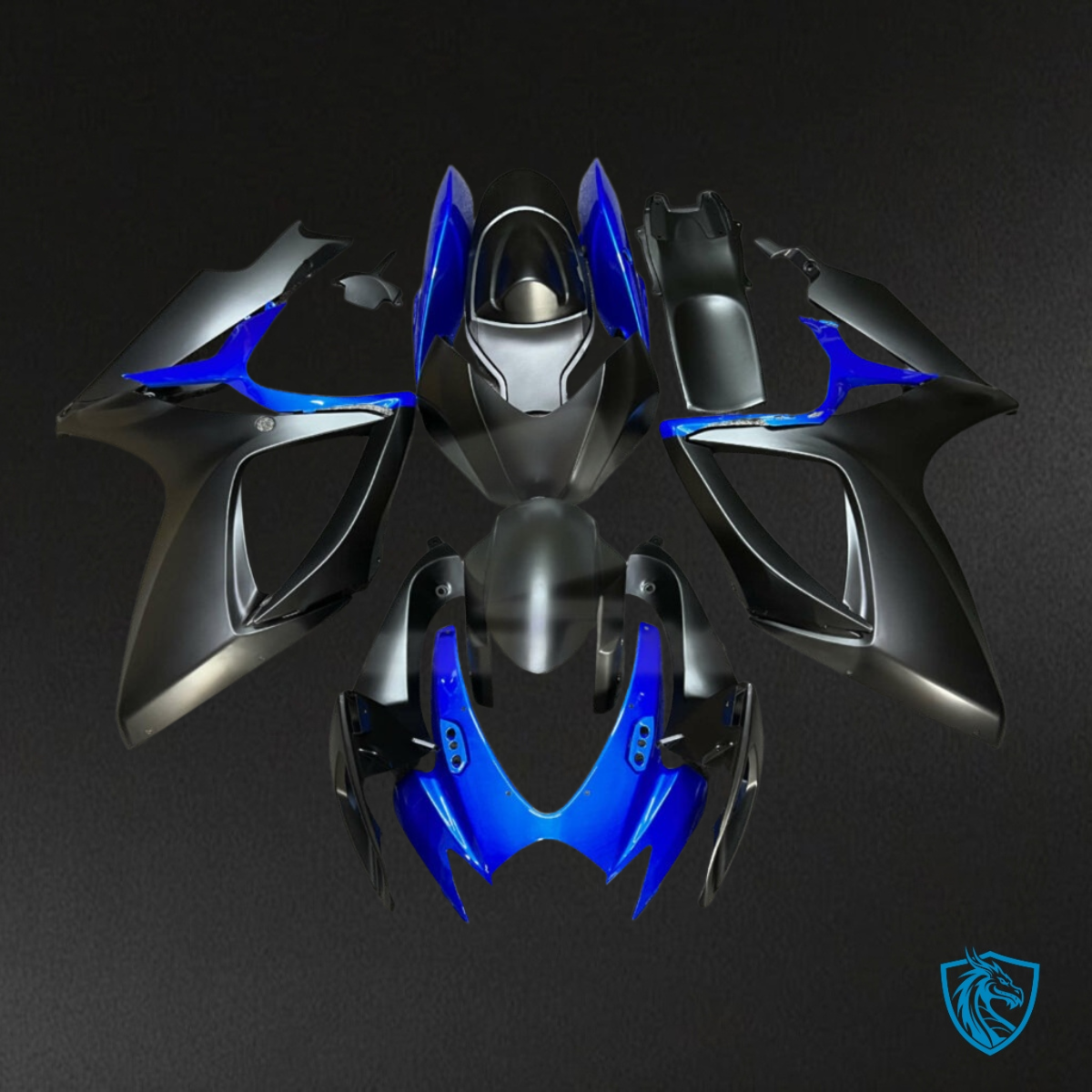 Suzuki GSXR 600-750 (2006-2007) Matte Black & Gloss Blue Fairing Kit - Aftermarket ABS Bodywork