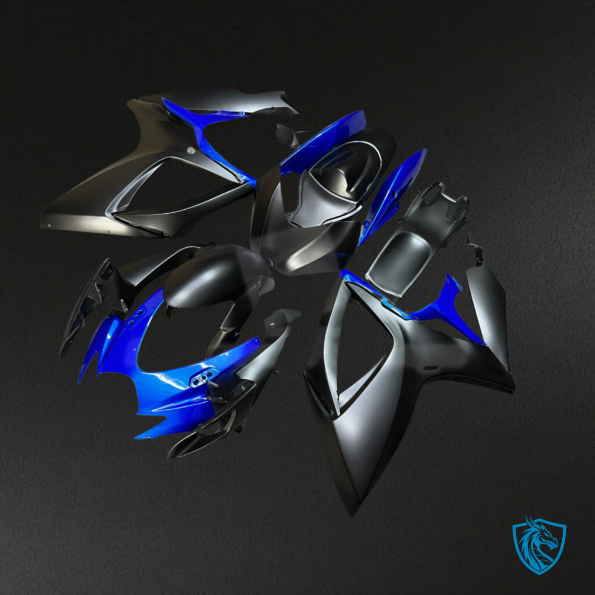 Suzuki GSXR 600-750 (2006-2007) Matte Black & Gloss Blue Fairing Kit - Aftermarket ABS Bodywork