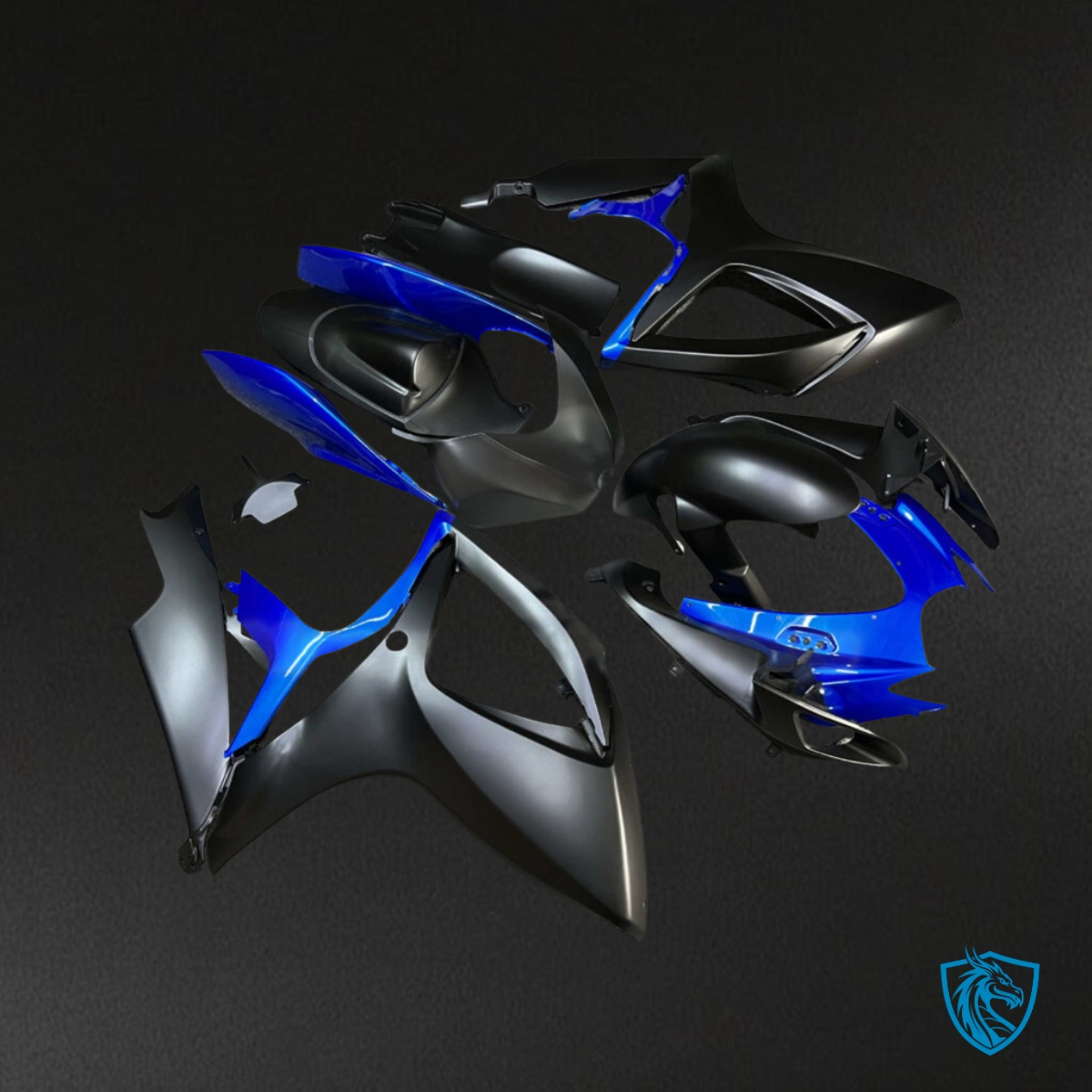 Suzuki GSXR 600-750 (2006-2007) Matte Black & Gloss Blue Fairing Kit - Aftermarket ABS Bodywork