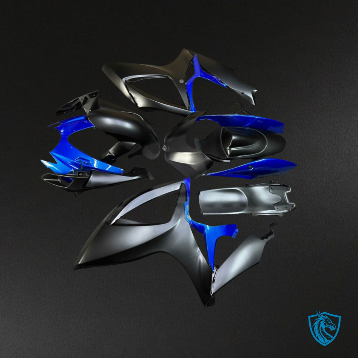 Suzuki GSXR 600-750 (2006-2007) Matte Black & Gloss Blue Fairing Kit - Aftermarket ABS Bodywork
