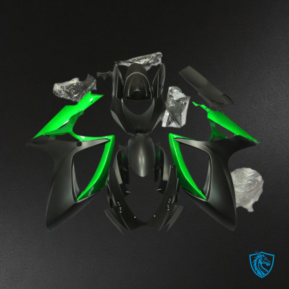 Suzuki GSXR 600-750 (2006-2007) Matte Black & Green - MERGEment Motorcycle Fairings Kit