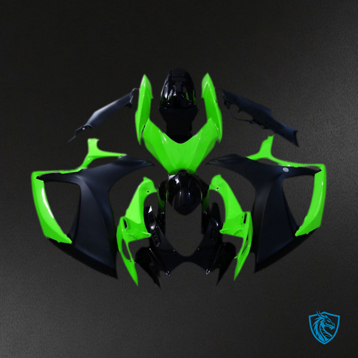 Suzuki GSXR 600-750 (2006-2007) Matte Black & Green Motorcycle Fairings Kit - Aftermarket ABS Bodywork