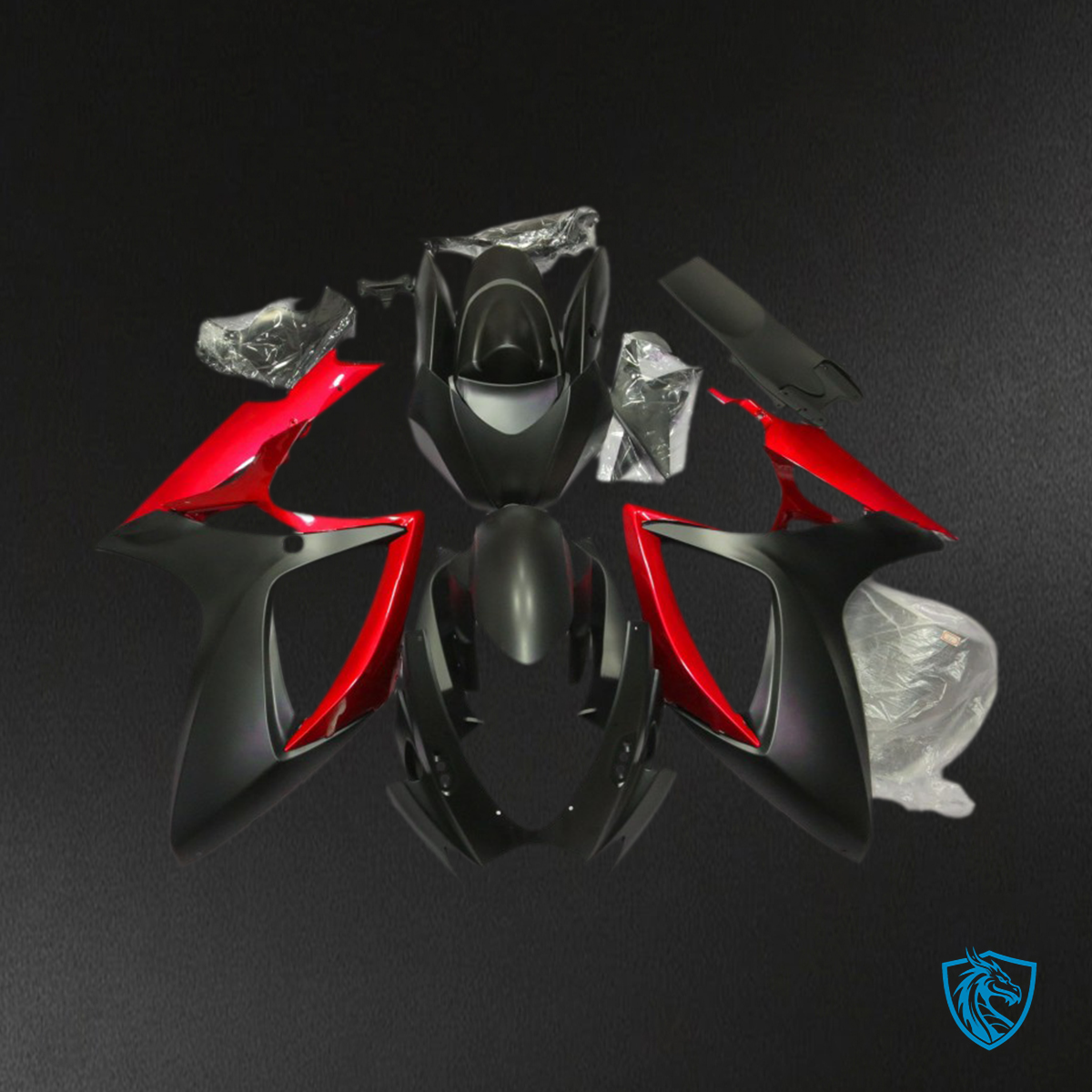 Suzuki GSXR 600-750 (2006-2007) Matte Black & Red - MERGEment Motorcycle Fairings Kit