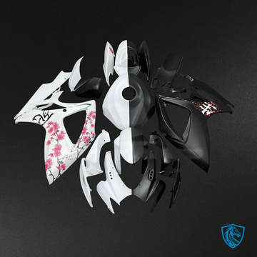 Suzuki GSXR 600-750 (2006-2007) Matte Black & White Cherry Blossom  Fairing Kit | ABS Bodywork