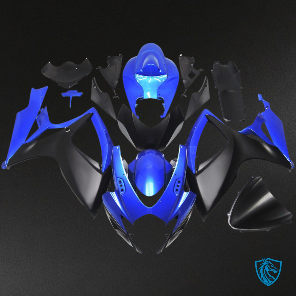 Suzuki GSXR 600-750 (2006-2007) Matte Black & Blue - MERGEment Motorcycle Fairings Kit