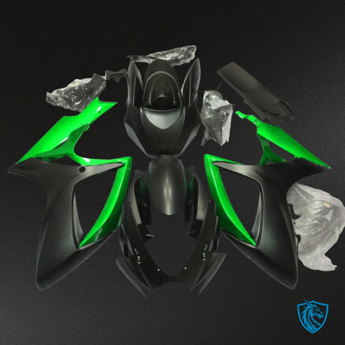 Suzuki GSXR 600-750 (2006-2007) Matte Black & Green Fairing Kit | ABS Bodywork