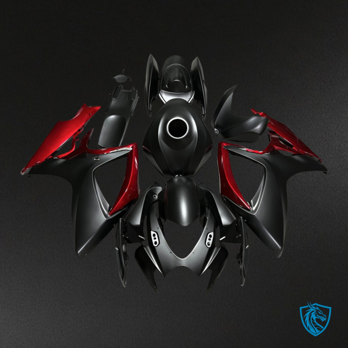 Suzuki GSXR 600-750 (2006-2007) Matte Black & Red - Custom ABS Fairing Kit