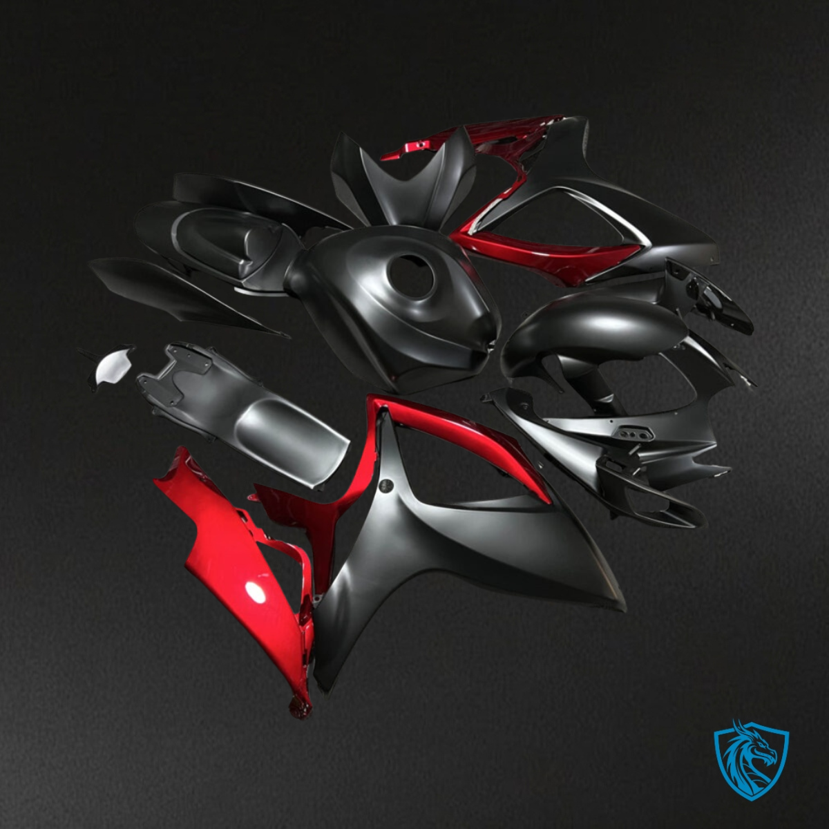 Suzuki GSXR 600-750 (2006-2007) Matte Black & Red - Custom ABS Fairing Kit