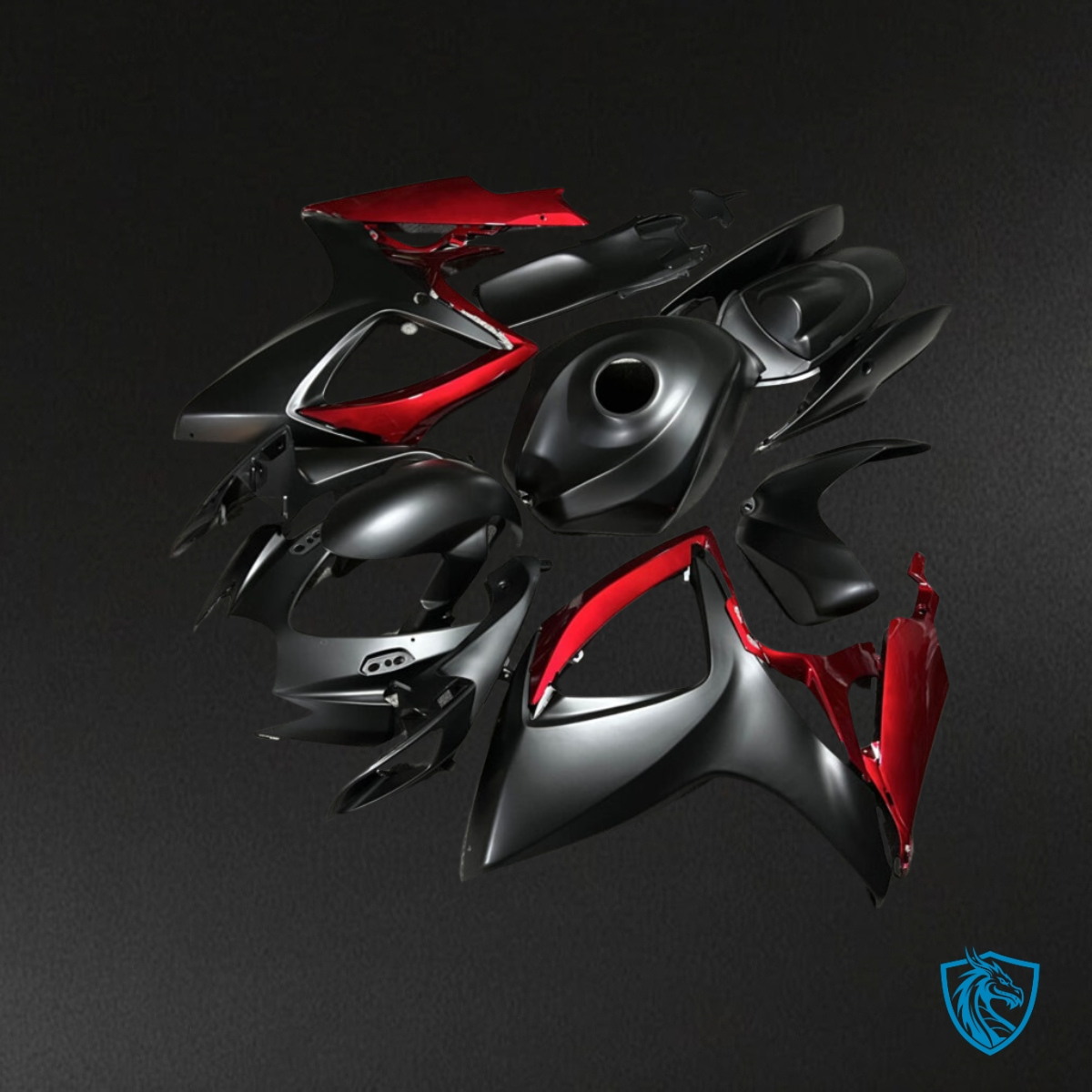 Suzuki GSXR 600-750 (2006-2007) Matte Black & Red - Custom ABS Fairing Kit