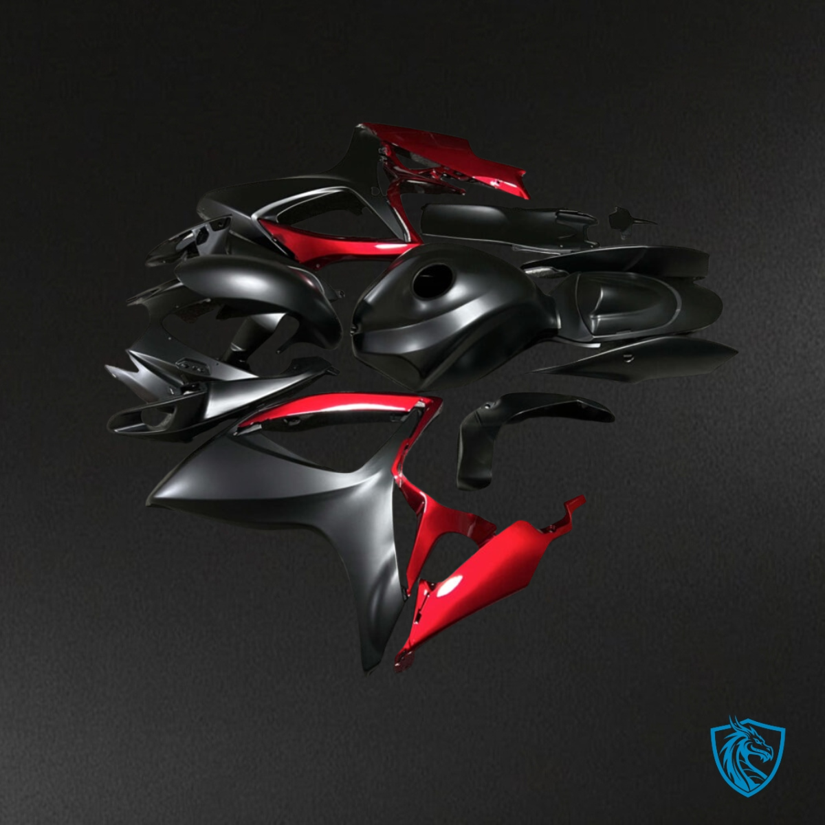 Suzuki GSXR 600-750 (2006-2007) Matte Black & Red - Custom ABS Fairing Kit