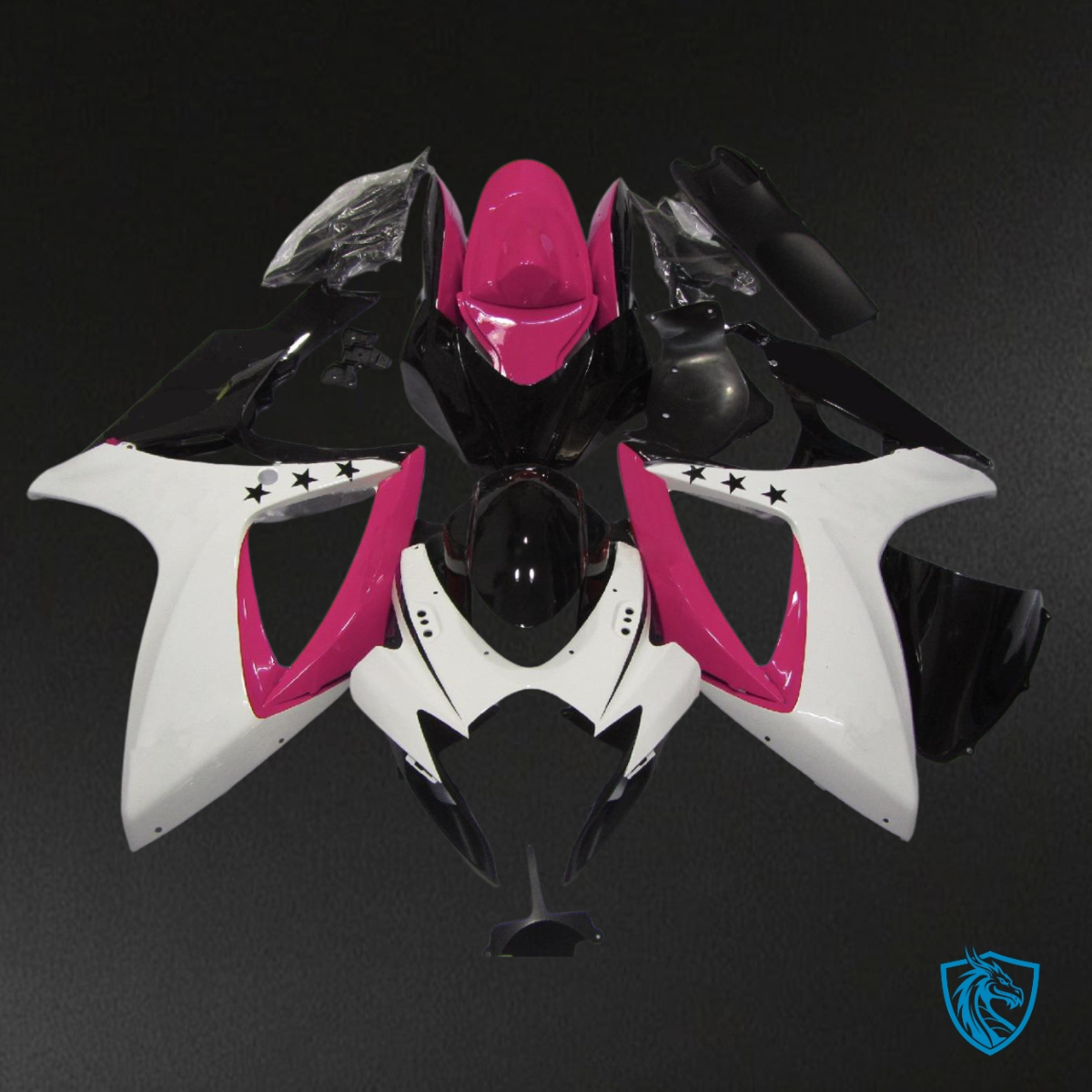 Suzuki GSXR 600-750 (2006-2007) Black & White  Star Fairing Kit - Aftermarket ABS Bodywork
