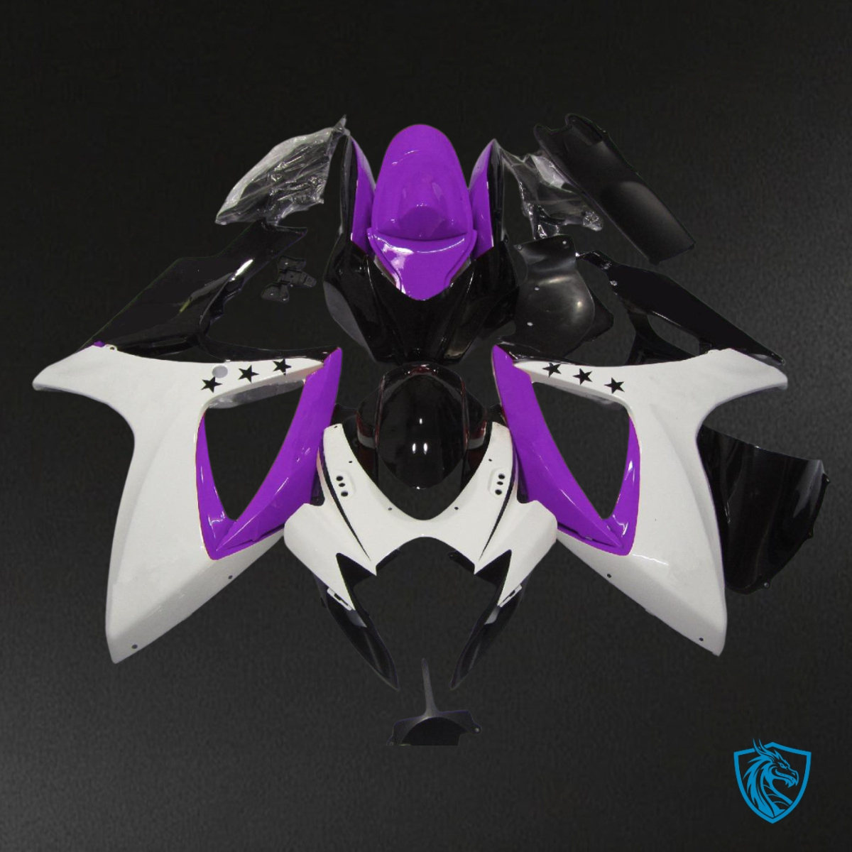 Suzuki GSXR 600-750 (2006-2007) Purple, White & Black Star Fairing Kit | ABS Bodywork